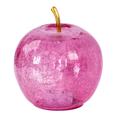 Produktbild von LED Apfel H17cm Rosa Glas Dekolampe Timer Tischlampe Stimmungslicht Pink Dekoleuchte Crackle Look