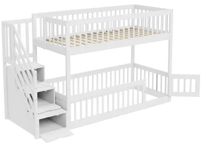 Imagen del producto de Cama de madera para niños y adolescentes - Cama superpuesta - 90 x 200 cm - Escalera de seguridad - Cajones - Espacio de almacenamiento - Blanco