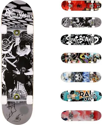 Obrázok produktu pre Skateboard pre začiatočníkov s neklzkavým 7-vrstvovýmPolyuretánkolieskom, čierno-biely