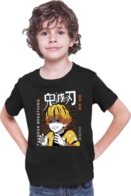 Immagine prodotto di Maglietta per bambini Demon Anime Slayer Kimetsu No Yaiba Zenitsu Agatsuma 002, 7-8 Jahr - 128 , Noir