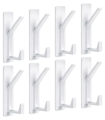 Produktbild von 8 x selbstklebende Kleiderhaken, Wandhaken ohne Bohren für Badezimmer, Schlafzimmer, Tür, Wandmontage, Weiß