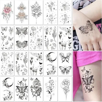 Productafbeelding van Tijdelijke tatoeages, waterbestendig, 20 stuks, verschillende designs, geschikt voor de huid