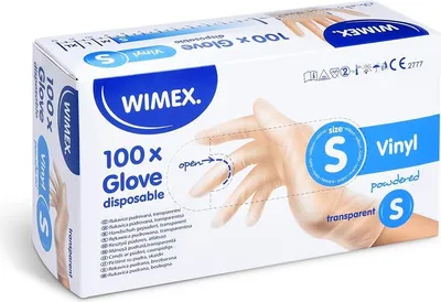 Obrázek produktu pro Rukavice vinylové jednorázové S/100ks pudrované