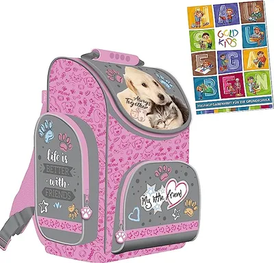 Produktbild von Schulranzen Ranzen Rucksack Hund Katze My little friend rosa Tornister Mädchen ab der 1. Klasse der Grundschule ink. Aufgabenheft