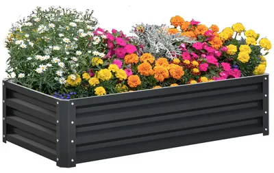 Image de CarršŠ potager de jardin rectangulaire t?le d'acier ondulšŠe 120 x 60 x 30,5 cm gris