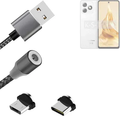 Produktbild von K-S-Trade Hochwertiges Magnet-Lade-kabel Sync-Kabel Daten-Kabel kompatibel mit Ulefone Note 18 Pro mit USB-Typ-C-Anschluss und Micro-USB-Anschluss 2A