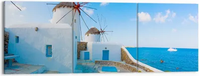Produktbild von Bild auf Leinwand - Leinwandbild - Griechenland Insel Küste Haus - 150x50cm - Wand Bild - Wanddeko - Leinwanddruck - Bilder - Kunstdruck - Wanddekoration - Leinwand bilder - Wandkunst - CA150x50-2424