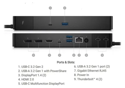 Zdjęcie produktu dla DELL WD22TB4, Dokujący, Thunderbolt, 10,100,1000 Mbit/s, Czarny, 5120 x 2880 px, DC