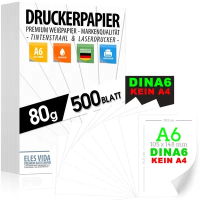 Produktbild von Druckerpapier 80g weiß A6-500 Blatt – 10,5 x 14,8 cm - PREMIUM PAPIER