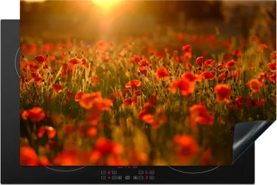 Produktbild von KitchenYeah© Herdabdeckplatte Mohnblumen - Blumen - Sonnenuntergang , 81x52cm, Küche Deko, Glaskeramikkochfeld Herdabdeckung, Abdeckplatte fùr Kochfeld