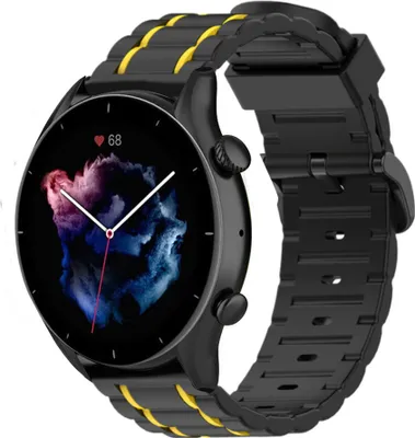 Produktbild von Strap-it Amazfit GTR 3 Sportschnallenarmband (Schwarz/Gelb)