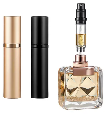 Image de Atomiseur rechargeable pour parfum, 5 ml, noir et or, lot de 2
