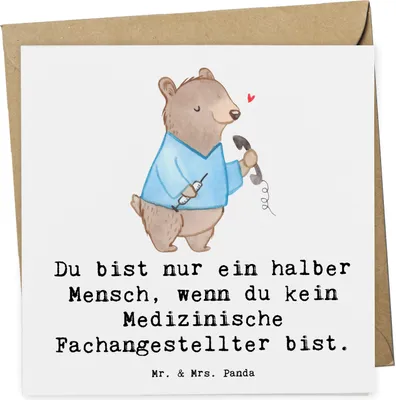 Produktbild von Mr. & Mrs. Panda Glückwunschkarte Medizinische Fachangestellter Herz - Weiß - Geschenk, Klappkarte, krank, Krankgeschrieben, Witzig, Grußkarte, anlasskarte, Arztpraxis