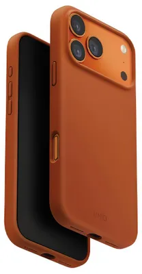 Imagen del producto de Funda para iPhone 17 Pro Max de Uniq Mobiili, modelo Lino Magclick, color naranja