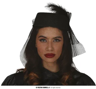 Produktbild von 19 Jahrhundert Elegante Kopfbedeckung Mit Schleier Feder Kostümaccessoire Schwarze Hutnetz Kreation Modeaccessoire Karneval Epochenlook Vintage Stil Volle Verkleidung Modehistorisch, Farbe: Schwarz