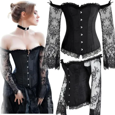 Produktbild von Schwarzes Gothic-Korsett mit Bauchkontrolle aus Spitze