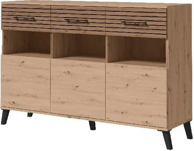 Produktbild von Kommode CARLO 5 140 cm Highboard mit 3 Schubladen mit 3 Türen Sideboard Schrank Wohnzimmer Eiche Artisan