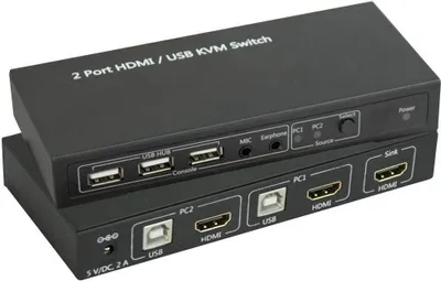 Produktbild von SpeaKa Professional 2 Port KVM-Umschalter HDMI USB 1920 x 1080 Pixel, 3840 x 2160 Pixel
