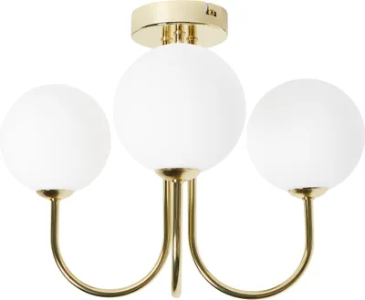 Produktbild von BELIANI Deckenleuchte Weiß u. Gold aus Glas Rund 3 Kugel Schirme 3-Flammig Glamourös Eleganter Stil Modernes Design für Wohnzimmer Schlafzimmer Flur