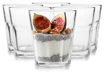 6 Eisbecher aus Glas, Dessertgläser gestreift, 270 ml
