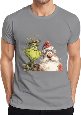 Obrázek produktu pro Grinch Father Christmas vtipný vánoční dárek kreslený retro pánské tričko, šedé, XXL
