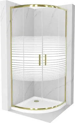 Zdjęcie produktu dla Mexen Rio kabina prysznicowa półokrągła 80 x 80 cm, pasy, złota + brodzik Flat, biały - 863-080-080-50-20-4110G