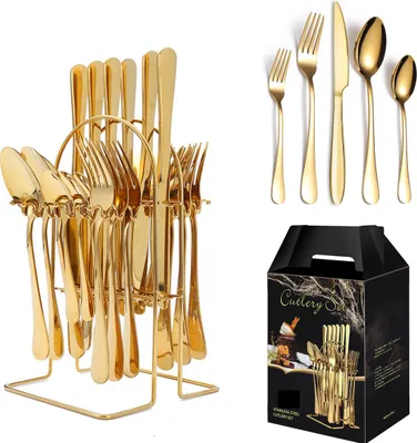 Produktbild von ["Besteck-Set Besteckset,30 Stück Edelstahl Besteck Set 6 Personen,Spiegelpoliert, für Restaurant Party Hochzeit,Spülmaschinenfest,mit Ständer"]