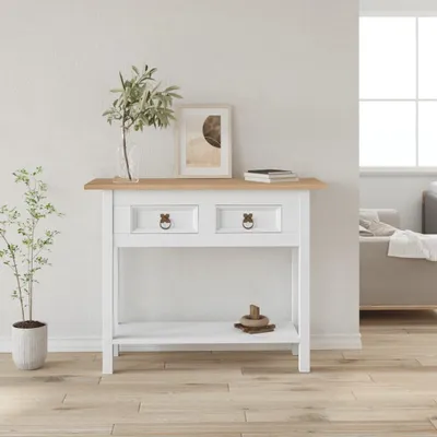 Productafbeelding van vidaXL Console tafel, Mexicaanse stijl, grenenhout, wit, 90x34,5x73 cm - Console tafel - Console tafels - Bijzetter - Bijzetters