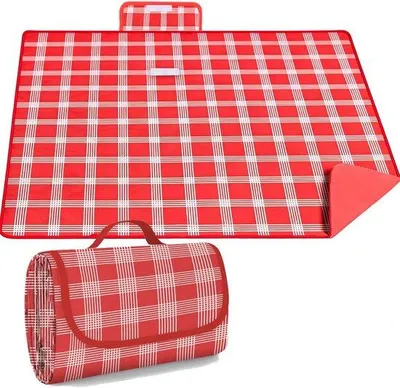 Produktbild von Famanu Picknickdecke 200 x 200 cm - Wasserfest, sand- und schmutzabweisend, rotkariert