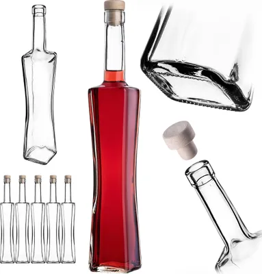 Produktbild von KADAX Likörflaschen 500ml, 5 Stück, leere Glasflaschen mit Korken, Saftflaschen, eckige Flaschen zum Befüllen mit Likör & Wein, Schnapsflaschen, Weinflaschen