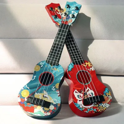 Holz-Gitarre für Kinder ab 3 Jahren mit 4 verstellbaren Seiten für Anfänger und Kleinkinder - Musikalisches Spielzeug für
