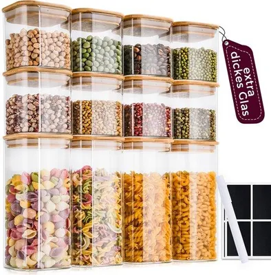 Produktbild von Famanu Vorratsgläser mit Holzdeckel, quadratisch, 400 und 920 ml, luftdicht und extra stabil