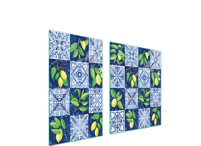 Image de Plaques de recouvrement pour cuisinière 2 pièces 100x52 Couverture de champ en vitrocéramique Planche à découper Mosaïque Citron