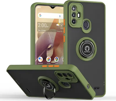Image de Etui pour ZTE Blade A52 étui TPU translucide mat avec porte-anneau et support Vert Armée