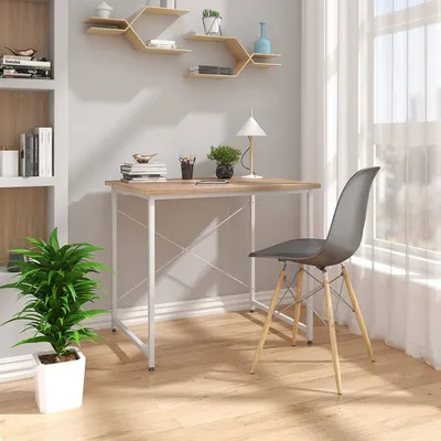 Produktbild von WOLTU TSB03whe Drevo so železným rámom Počítačový stôl Kancelársky stôl PC stôl Pracovný stôl Jedálenský stôl Veľký pracovný stôl Dizajn biely svetlý dub