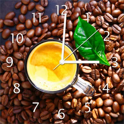 Produktbild von Wallario Design Wanduhr Kaffee und Bohnen aus Echtglas, Größe 30 x 30 cm