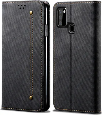 Produktbild von Galaxy A21S Hülle, LaimTop Denim Leder Brieftasche Magnetverschluss Flip Bookstyle Schutzhülle mit Standfunktion für Samsung Galaxy A21S Samsung Galaxy A21S Schwarz