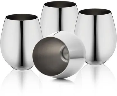 Produktbild von Set mit 4 bruchsicheren Edelstahl-Weingläsern ohne Stiel, 540 ml - Ideal für Camping, Garten, Pool und Reisen - Silber