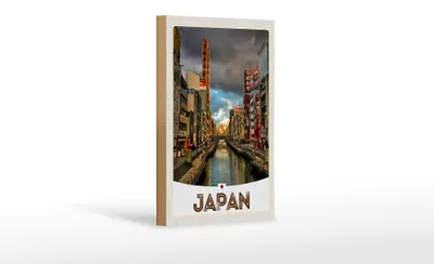 Produktbild von Holzschild Reise 12x18 cm Japan Asien Fluss Stadt Urlaub Dekoration