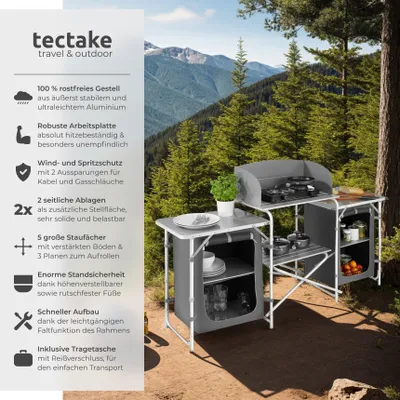 Produktbild von tectake® Campingküche XXL mit Aluminiumgestell und 5 Fächern faltbar 172 x 52 x 104 cm
