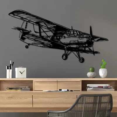Produktbild von Wallity, Aereo-1, Dekoratives Wandaccessoire aus Metall, Schwarz, 100 % METALL, 74 x 39 cm
