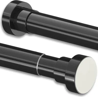 Image de Tringle à rideau de douche, sans perçage, extensible, tringle télescopique, rideau de douche, acier inoxydable, tringle à rideau de douche pour salle de bains, balcon, rideau de douche (50-80 cm, φ25 mm, noir)