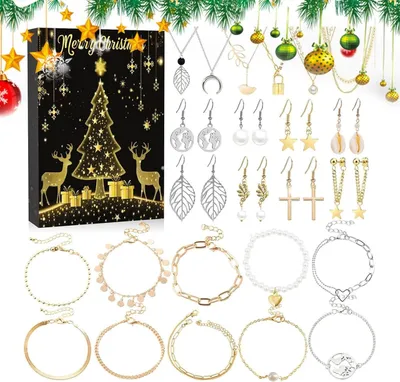 Produktbild von Schmuck Adventskalender 2025 für Frauen & Mädchen, 24 Tage Weihnachten Countdown mit Halskette, Armband, Ohrringe, festliches Geschenk Teenager
