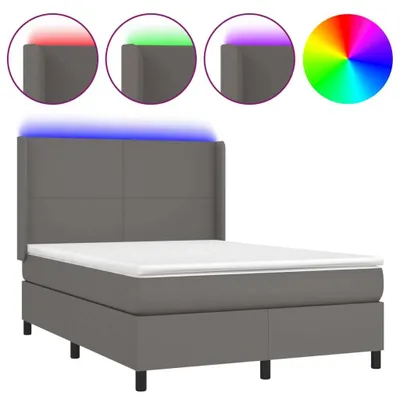Produktbild von vidaXL Boxspringbett mit Matratze & LED Grau 140x190 cm Kunstleder