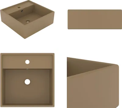 Zdjęcie produktu dla vidaXL Luksusowa umywalka z przelewem kwadratowa matowa kremowa 41x41 cm - Luksusowa umywalka - Umywalka ceramiczna - Umywalka matowa - Umywalka matowa