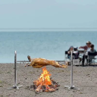 Immagine prodotto di Spiedo rotante elettrico per barbecue - Griglia rotante per barbecue - Spiedini di carne - Arrosto per barbecue - 53 pollici - Acciaio inossidabile