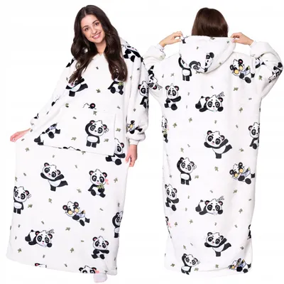Produktbild von Langer Deckenpullover XXL - Kuscheldecke mit Ärmeln - Fleece Panda Bodenlang