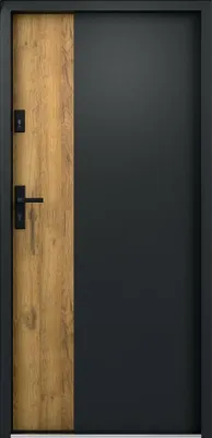 Produktbild von Eingangstür aus massivem Stahl H 207 x B 100 cm - Schwarz und Eiche-Nachbildung - links einwärts öffnend - MABENA