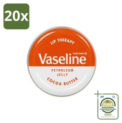Productafbeelding van 20 x Vaseline Lip Therapy Lippenbalsem met cacaoboter, 20 g - Voorraadverpakking - 20 stuks
