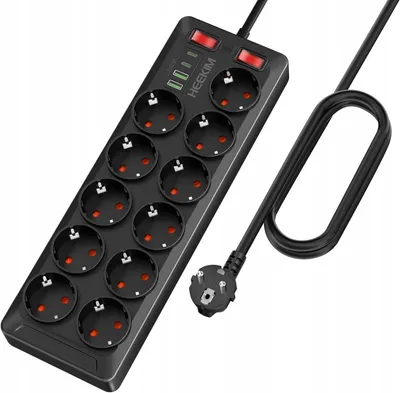 Zdjęcie produktu dla Listwa Zasilająca Z Usb 11 Gniazdek Z Przełącznikiem 3 Metry Czarny